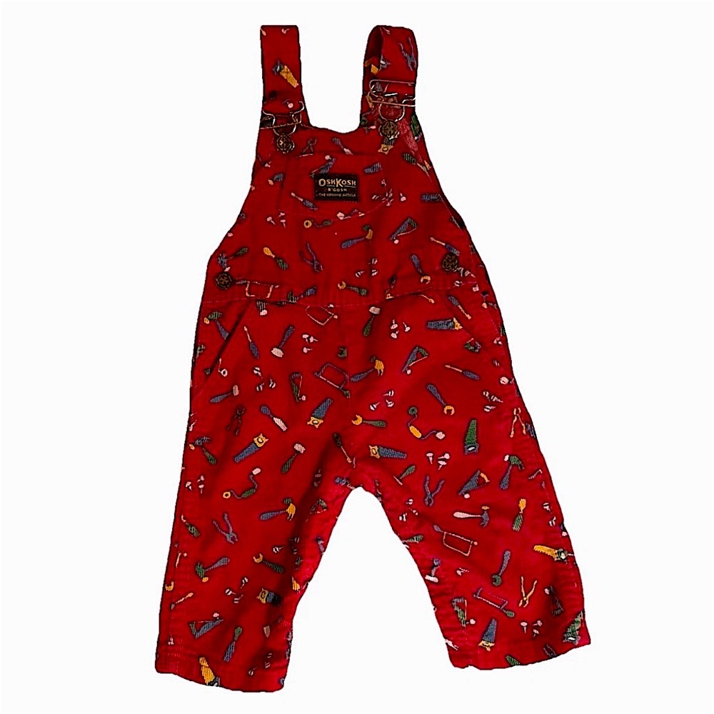 Vintage Oshkosh B’Gosh Overalls Red Corduroy Size 18M Construction